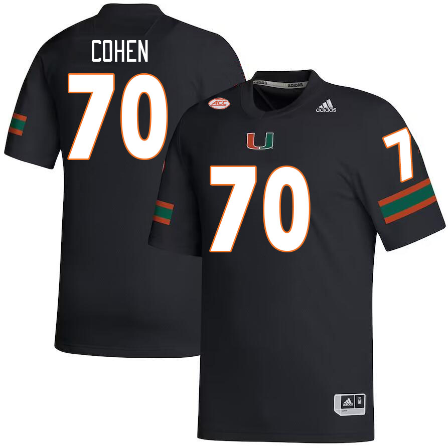 Men #70 Javion Cohen Miami Hurricanes College Football Jerseys Stitched-Black